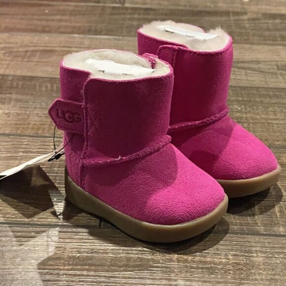 UGG I KEELAN Boot Infant 0/1 Pink Suede Shoes Fur Lined Winter Boots NEW - Picture 4 of 7